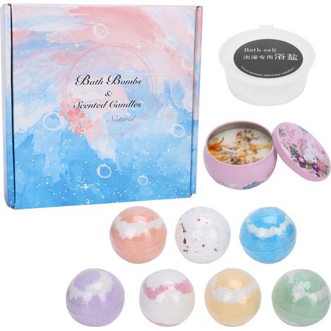 Sel de bain aux huiles essentielles extraites de plantes, coffret cadeau de soin pour la peau, bougies et sels de bain. (1/5)