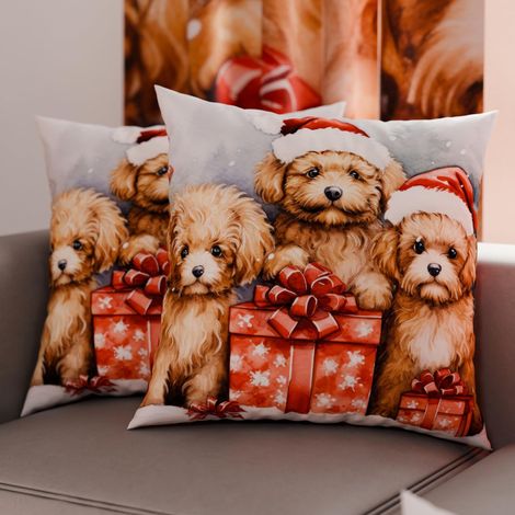 Paire de Housses de Coussin en Microfibre 80x80 cm, Coussins Décoratifs de Noël pour Chambre, Canapé, Salon, Lot de 2 Housses de Coussin, Housse de Coussin Chien (1/3)