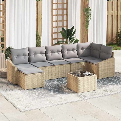 Garten-Sofa-Set mit Kissen 8 pcs Beige und Hellgrau Poly-Rattan (1/5)