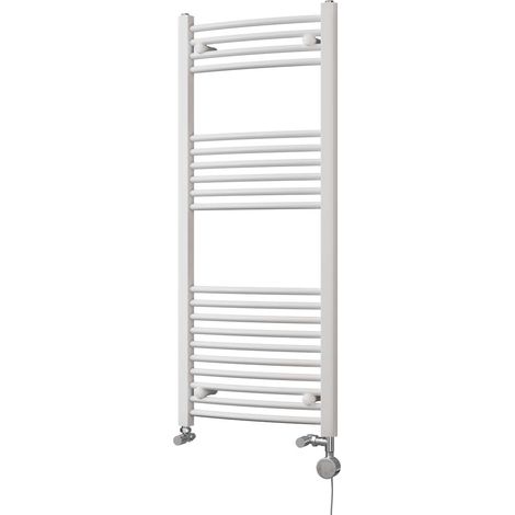 Zennor - White Dual Fuel Towel Rail H1200mm x W500mm Thermostatic - Curved (1/3)