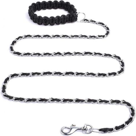Laisse pour chien résistante aux morsures, 1,7 m, robuste, en métal avec poignée en corde souple, pour chiens moyens et grands (18 à 36 kg). (1/5)