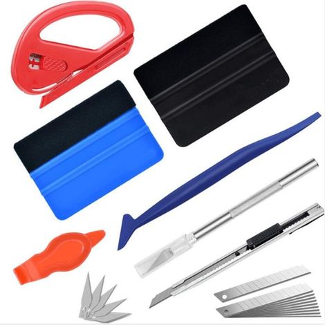 (22 pièces) Ensemble d'outils pour film de vitre de voiture, grattoir pour pièces automobiles, grattoir en feutre, couteau utilitaire (1/5)