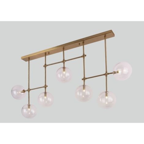 Plafonnier linéaire laiton 7 globes verre G9 Maxlight