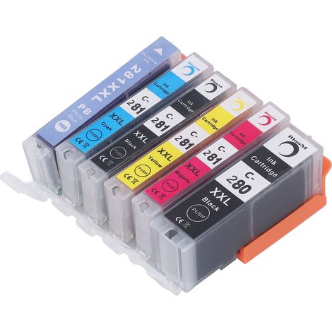 Cartouche d'encre 280 281 Impression Fluide Pack Combiné Compatible PIXMA TS702 TR7520 6 Couleurs BK BK C M Y PB (1/5)