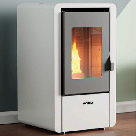 Stufa a Pellet FOCO Bianco - Modello Petit - Ad Alta Efficienza - Classe Energetica A+ - Stile Moderno - Dimensione Compatta (1/5)