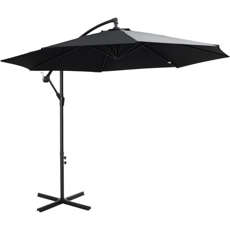 Outsunny Ampelschirm Ø300 cm neigbar Sonnenschirm mit UV-Schutz Kurbelschirm mit Ständer, Kurbelvorrichtung, Marktschirm Gartenschirm Sonnenschutz für Balkon Garten Terrasse Schwarz