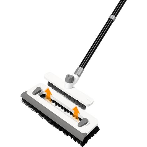 Brosse à Récurer Sols 3-en-1 Manche Long de 140 cm Poils Rigides Raclette Brosse à Joints en V Détachable Outil de Nettoyage pour Salle de Bain, Carrelage, Terrasse, Béton et Garage (1/5)