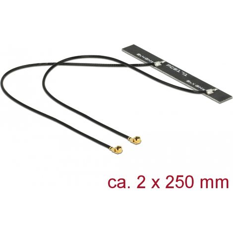 Delock Doble antena WLAN 802.11 ac/a/h/b/g/n 2 x MHF macho de 5 dBi y PCB de 250 mm interna autoadhesiva
