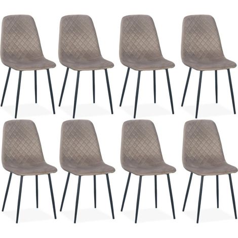 Lot de 8 Chaises en Velours "Matelassées" 88cm Taupe (1/5)