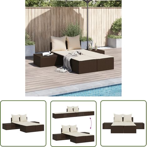 The Living Store Doppel-Sonnenliege mit Auflagen Braun Poly Rattan - Doppel-Sonnenliege - Gartenliege - Lounge Chair - Outdoor Liege - Poolside Lounge (1/5)