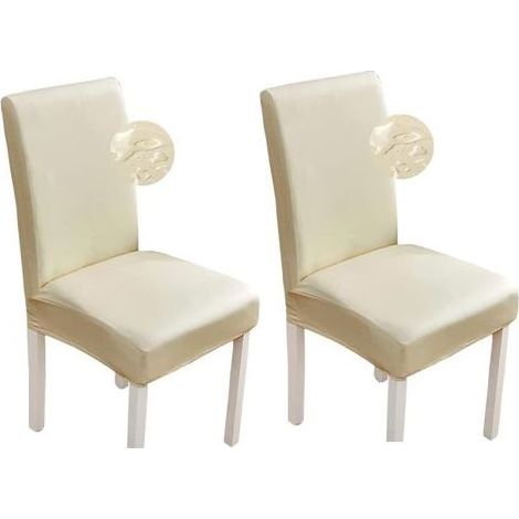 Kaelt - Lot de 2 housses de chaise en cuir PU – Beige clair – Imperméables (1/5)