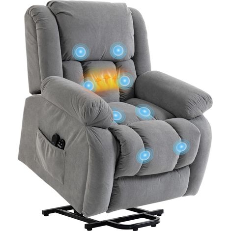 Fauteuil releveur électrique - HOMCOM - massage et chauffage, repose-pied, dossier inclinable, télécommande et poche latérale - gris