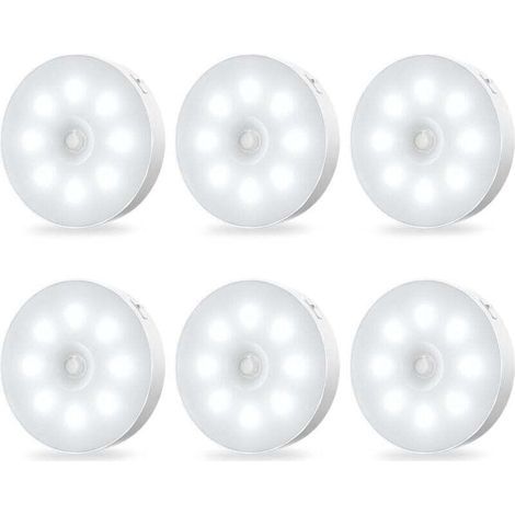 BUNTHAUS Bewegungsaktivierte Schrankleuchten – Wiederaufladbare, selbstklebende LED-Nachtlichter mit Sensor, 6er-Packung mit konstanter Helligkeit