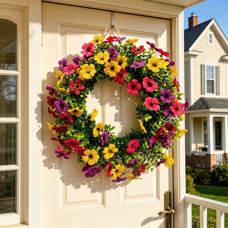 Couronne de fleurs artificielles, adaptée à une utilisation intérieure et extérieure, plantes résistantes aux UV-AquaForge (1/5)