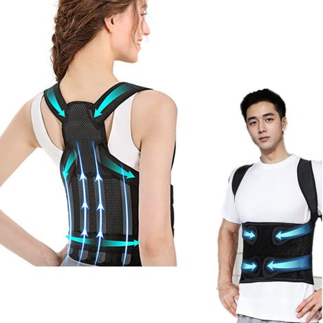 Ceinture de soutien dorsale pour femmes et hommes, redresseur d'épaules, redresseur de dos, correcteur de posture réglable adapté pour soulager les douleurs dorsales hautes et basses - Scoliose, cypho (1/5)