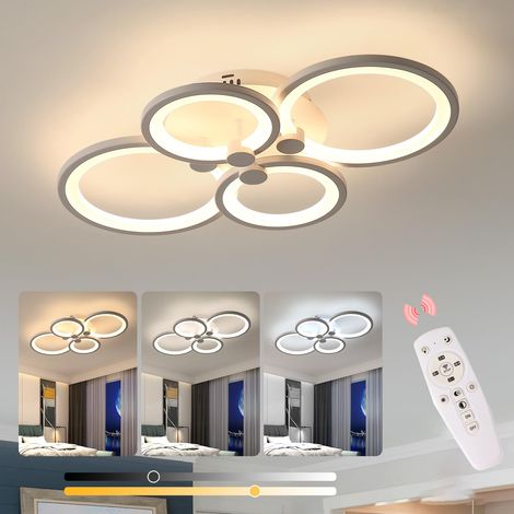 Plafonnier moderne 48 W avec télécommande, 4 anneaux lumineux - Plafonnier LED à intensité variable, 3 températures de couleur, φ 60 cm, blanc (1/5)
