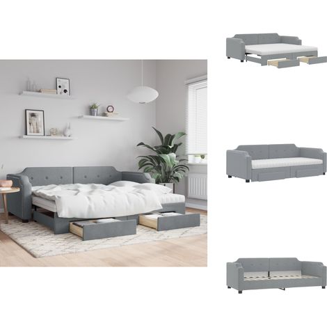 Tagesbett Ausziehbar mit Schubladen Hellgrau 80x200 cm Stoff - Sofa - Gästebett - Schlafsofa - Tagesbett - Bett (1/5)
