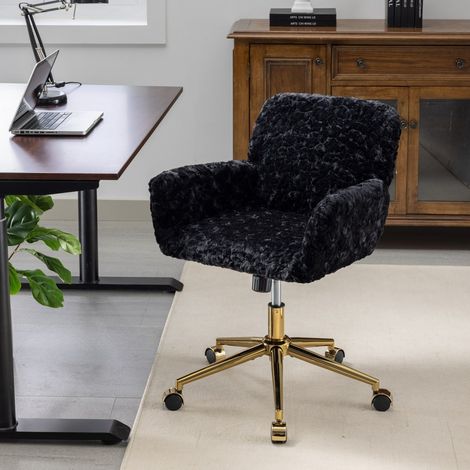 Chaise pivotante réglable, fourrure noire HAVRYA (1/5)