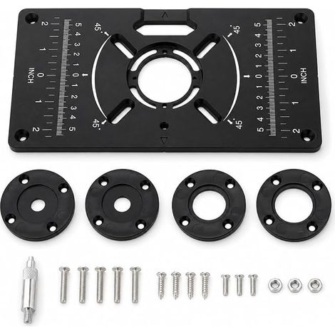 Router Table Insert Plate, Router Plate on Router Table Aluminum with 4 Insert Rings and Installation Screws for Woodworking Bench (1/5)