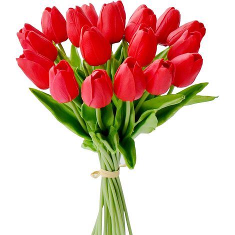 Tulipe Artificielle - 20 Pièces Tulipes Rouges Réalistes en Polyuréthane - Décoration Intérieure Bureau Mariage Fête - Bouquet Suspendu ou en Vase (1/5)