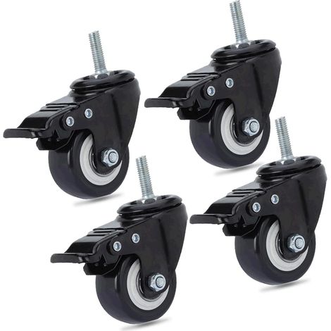 Sollbry 4 ruedas giratorias de poliuretano para silla de oficina M8 x 25 mm, carga máxima de 240 kg, ruedas giratorias de repuesto con frenos. (1/4)