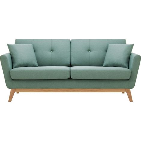 Divano scandinavo 3 posti e 2 cuscini tessuto verde HOGA