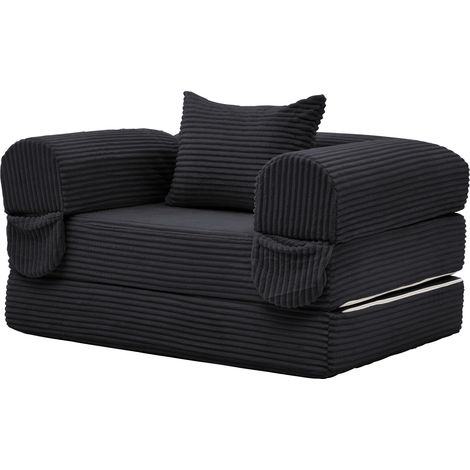 Divano letto singolo convertibile in tessuto a coste nero MODENUIT (1/5)