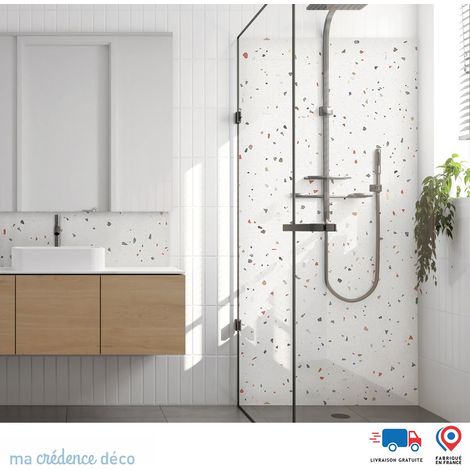 Panneau de douche : Terrazzo coloré di Bioggio 2 - Couleur Beige clair - Alu composite - 90 - 245 (1/3)