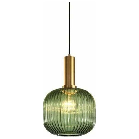 Suspension vintage industrielle, plafonnier suspendu de style rétro moderne, suspension, abat-jour en verre avec support de lampe en laiton poli [Classe énergétique A++] (1/5)