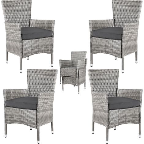 CASARIA® Juego de Sillas Jardín Set Asientos de Poliratán Acero Balcón para Exteriores o Interiores Apilables Soportan Cargas de Hasta 160 Kg Incl. Cojines Patas Ajustables Gris (1/5)