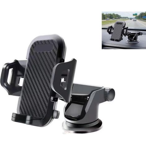 Soporte para teléfono de coche - Soporte con ventosa - Soporte giratorio y con ángulo ajustable - Apto para salpicadero y rejilla de ventilación - Negro (1/5)
