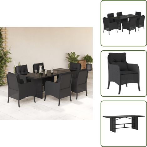 The Living Store 7-tlg. Garten-Essgruppe mit Kissen Schwarz Poly Rattan - Gartentisch (1/5)