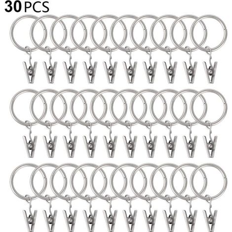 30 anillas para cortinas con clips, clips resistentes para cortinas, ganchos en soporte de barra de tensión, ojales metálicos de diámetro interior, colgadores decorativos para cortinas de ventana, col (1/5)