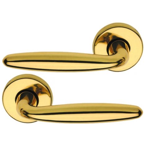 Ouvre&Déco – Poignée de porte entrée sans trou – 2 poignées sur rosace ronde – Laiton poli brillant – Épaisseur de porte 35 à 40 mm