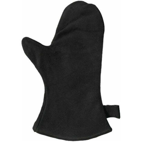 Gant pour cheminée avec Isolation Thermique, Gant en Cuir pour Four, Gant de Protection Ignifuge, Gant pour Barbecue, Gant en Cuir résistant à la Chaleur, Noir (1/5)