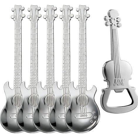Lot de 6 Cuillères à Café Guitare en Acier Inoxydable-Petites Cuillères à Dessert Créatives -Idée Cadeau Original pour Musiciens, Noël et Anniversaire (1/5)