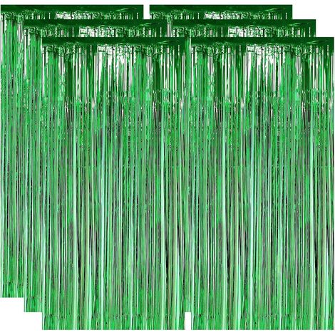 6 Pièces Rideau à Franges, Aluminium Brillant Vert, 1x2m, Décoration Fête, Anniversaire, Mariage (1/5)
