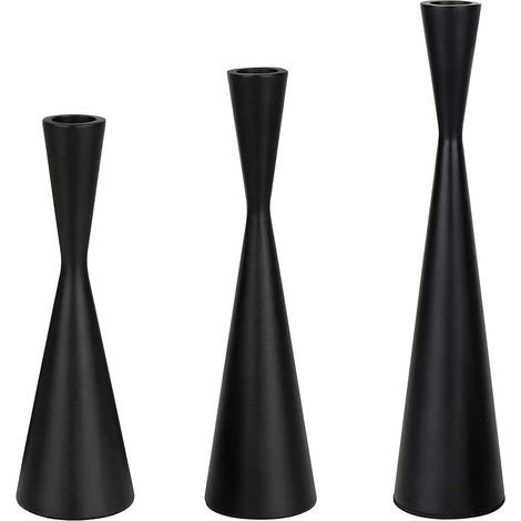 3-teiliges Set schwarzer, matter, kegelförmiger Kerzenhalter aus Metall im Vintage-Stil, ideal für Landhaus- und Hochzeitsdekoration
