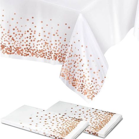 2 Pièces Nappe Jetable, PEVA, Motif Pois Rose Doré, Étanche, 273,5x138cm, Pour Fête Et Buffet (1/2)