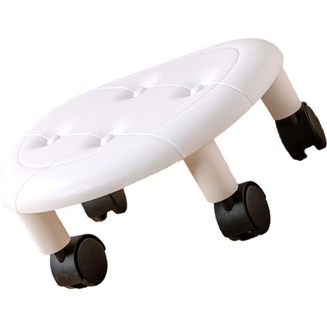 Tabouret à roulettes en simili cuir, idéal pour la maison, le salon, les enfants, petit tabouret mobile à roulettes, chambre, tabouret en plastique blanc. (1/5)