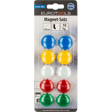 EUROTOOLS Magnet-Satz - Ø 30 mm - 10 - teilig, farbig sortiert (1/3)