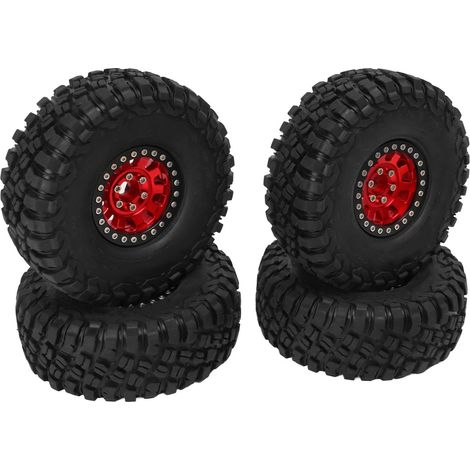 Lot de 4 pneus en caoutchouc 1,9 pouces avec jantes en alliage d'aluminium rouge pour pièces de rechange de voiture RC (1/5)