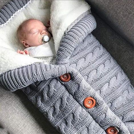 Couverture d'emmaillotage pour nouveau-né, gigoteuse douce pour bébé, couverture chaude et épaisse en laine tricotée pour nouveau-né, gris universel