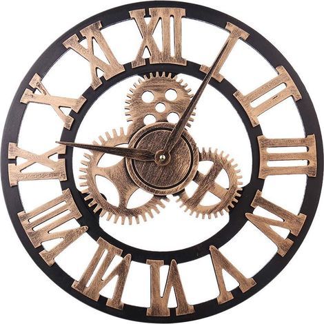 LangRay Große Vintage-Stil Wanduhr, Rund, Metall, Leise, Kein Ticken, Batteriebetrieben, 45cm, Schwarze römische Ziffern, Wohnzimmeruhren, Schlafzimmer, Gold Küche Dekor (1/5)