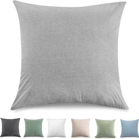Taie Oreiller 50x50 cm Lot De 2，Housse Coussin 100% Coton Lavé Doux, Aspect Lin Et Respirant, Taie d Oreiller Gris Clair avec Fermeture éClair (1/5)
