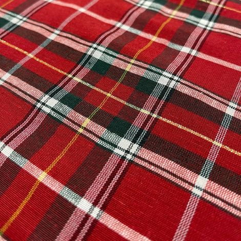 GLOUPIE Tovaglia Natalizia Scozzese In Cotone E Poliestere Rosso Con Inserti In Lurex Oro, Copritavola 18 Persone 140 x 360 cm (1/5)