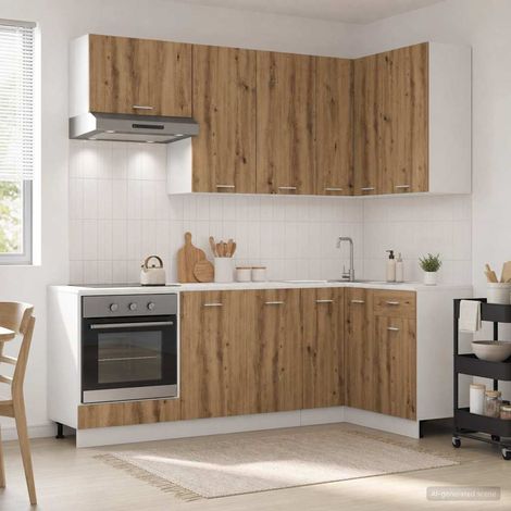 vidaXL Unité de cuisine LYON 8 pcs Chêne artisanal Bois d'ingénierie (1/5)