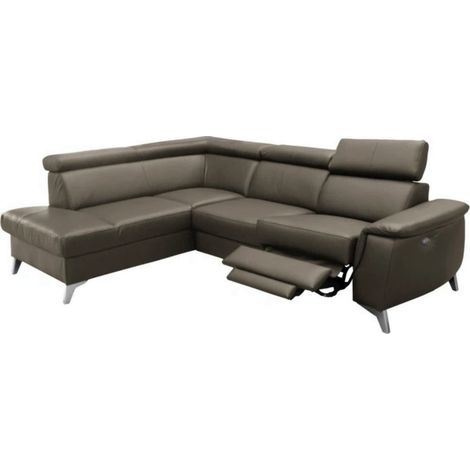Canapé d'angle en cuir italien de luxe 5/6 places avec relax électrique et coffre, LINCOLN, TAUPE, angle gauche (1/5)