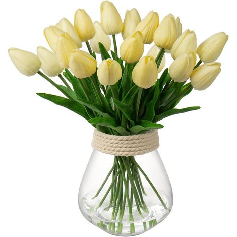 10 Stück Künstliche Tulpen Blumenstrauß Latex Real-Touch Gelb Home Party Garten (1/5)