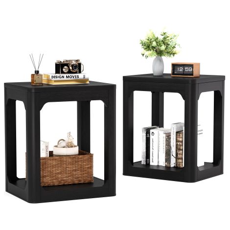 Set di 2 tavolini laterali, comodini con piano spesso 3 cm, tavolini a due livelli per il soggiorno, adatti a camere da letto e soggiorni, neri, 504060 cm (1/5)